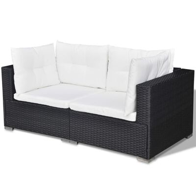 vidaXL 5 Piece Garden Lounge Set with Cushions Poly Rattan Black, black vidaXL 5 Piece Garden Lounge Set with Cushions Poly Rattan Black