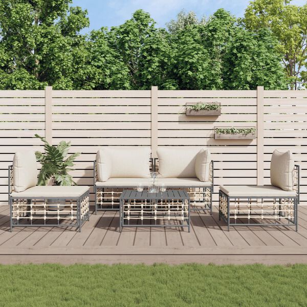 vidaXL 5 Piece Garden Lounge Set with Cushions Anthracite Poly Rattan