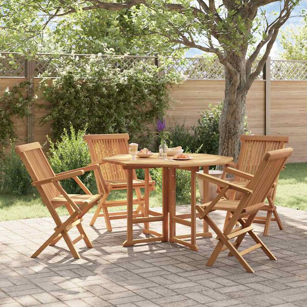 vidaXL 5 Piece Folding Outdoor Dining Set Solid Wood Teak