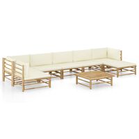 vidaXL 8 Piece Garden Lounge Set with Cream White Cushions Bamboo, cream vidaXL 8 Piece Garden Lounge Set with Cream White Cushions Bamboo