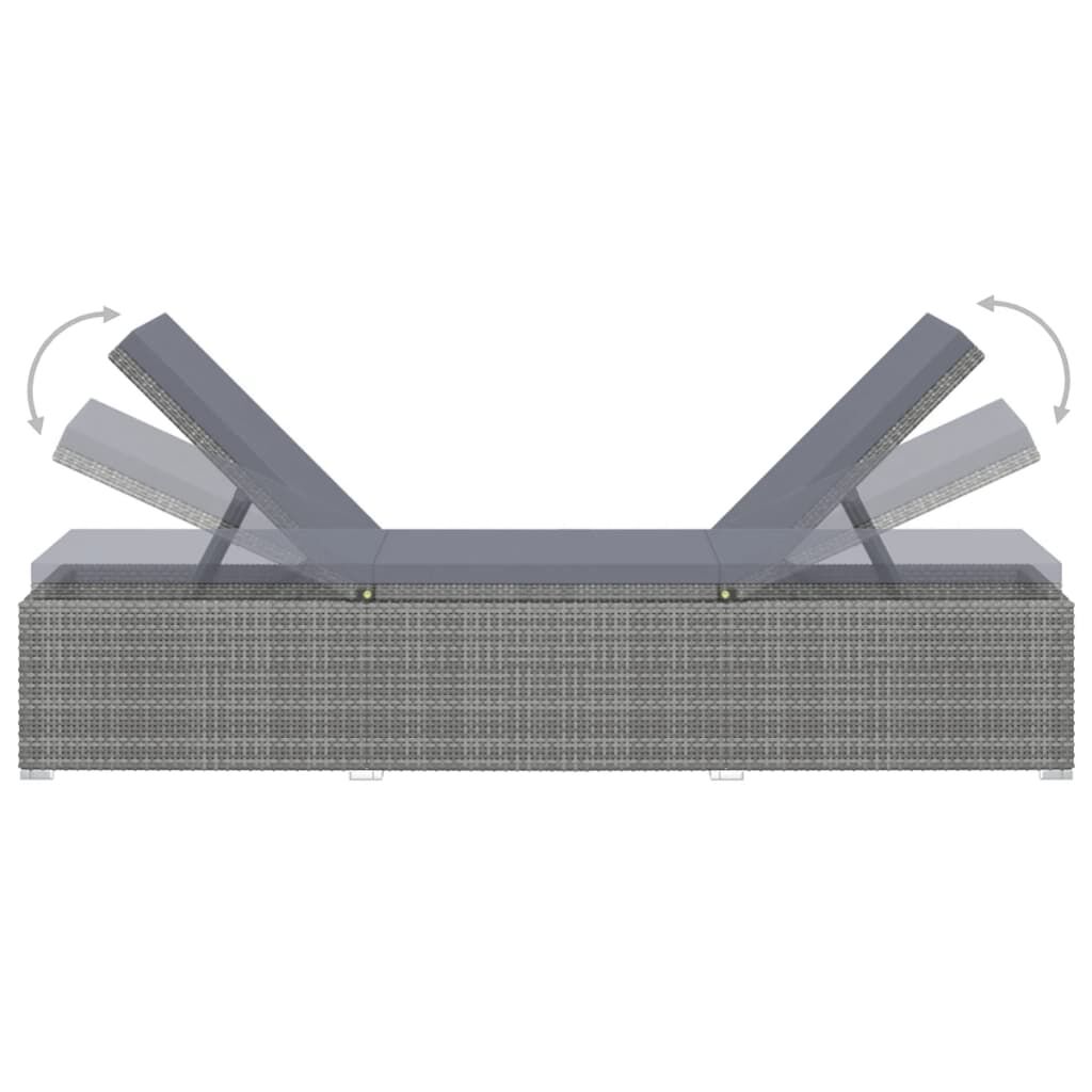 vidaXL 3 Piece Garden Sun Loungers with Tea Table Poly Rattan Grey