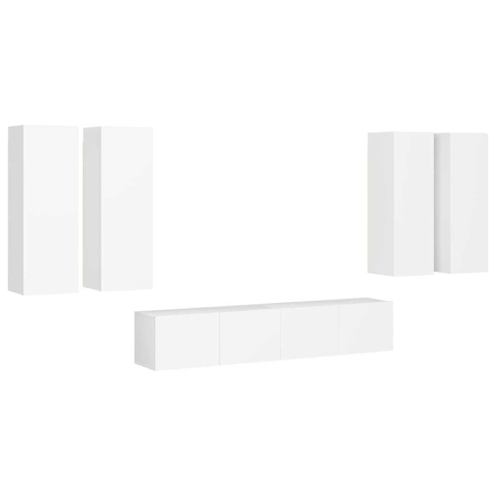 vidaXL 6 Piece TV Cabinet Set White Engineered Wood