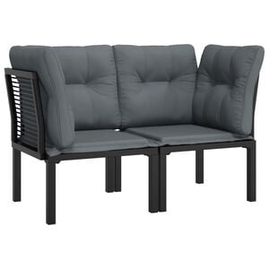 vidaXL Garden Corner Chairs with Cushions 2 pcs Black&Grey Poly Rattan