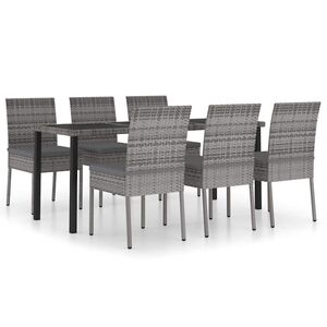vidaXL 7 Piece Garden Dining Set Poly Rattan Grey