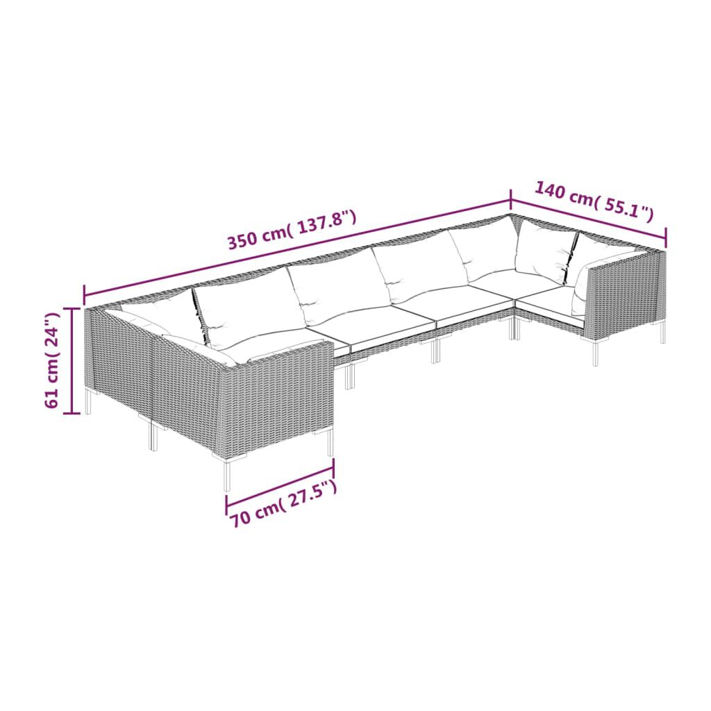vidaXL 7 Piece Garden Lounge Set with Cushions Poly Rattan Dark Grey