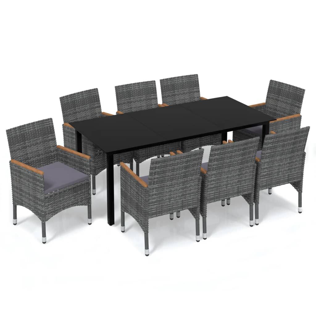 vidaXL 9 Piece Garden Dining Set with Cushions Poly Rattan Grey