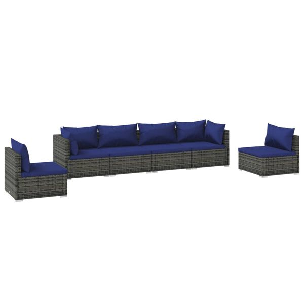 vidaXL 6 Piece Garden Lounge Set with Cushions Poly Rattan Grey