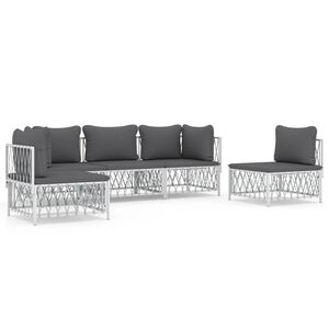 vidaXL 5 Piece Garden Lounge Set with Cushions White Steel