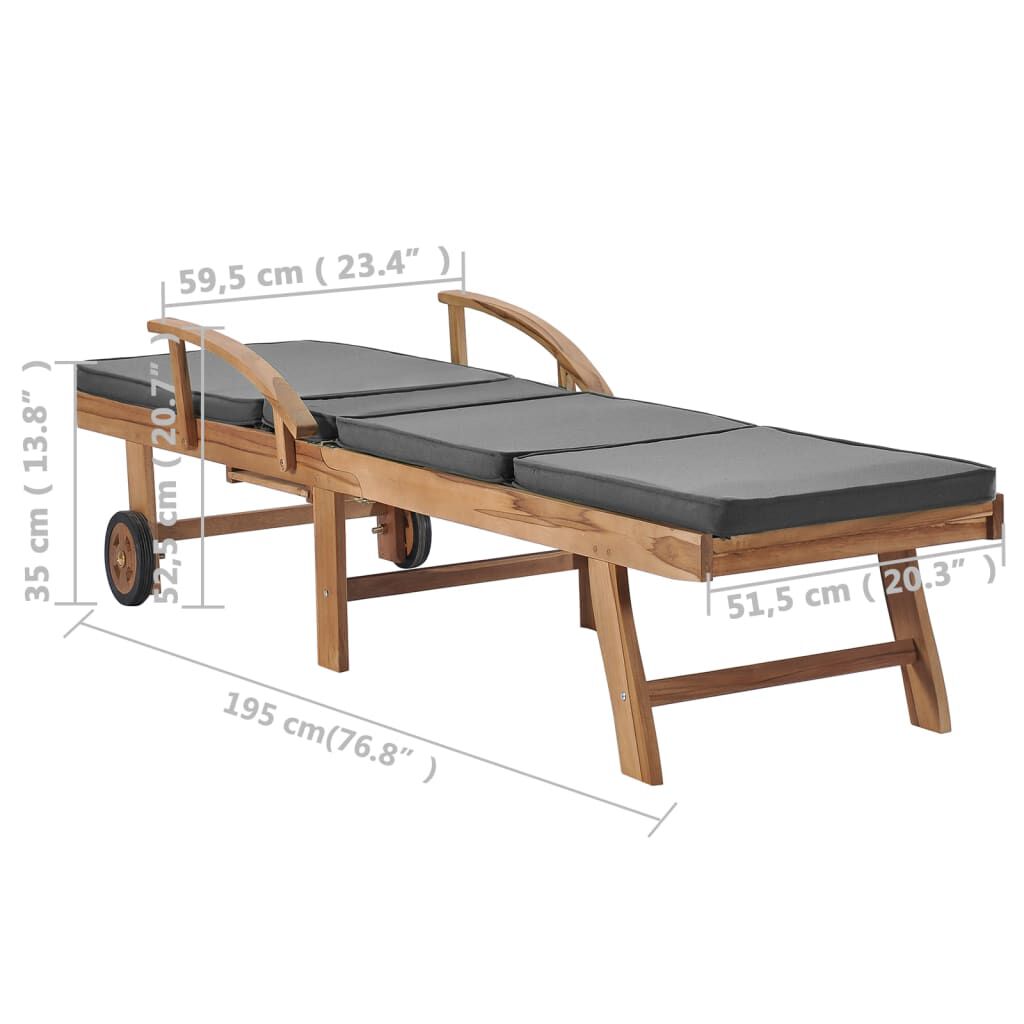 vidaXL Sun Loungers with Cushions 2 pcs Solid Teak Wood Dark Grey