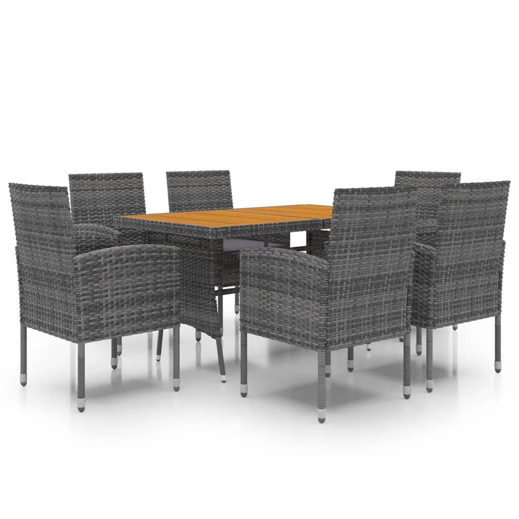 vidaXL 7 Piece Outdoor Dining Set Poly Rattan Grey