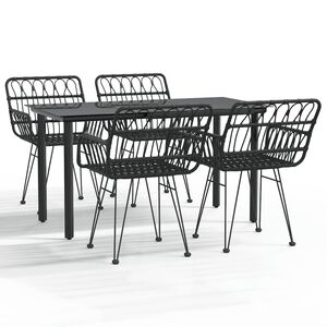 vidaXL 5 Piece Garden Dining Set Black Poly Rattan