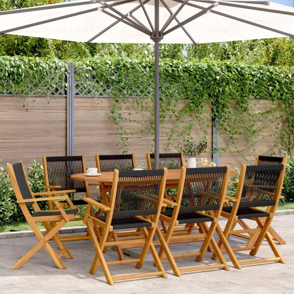 vidaXL Folding Garden Chairs 8 pcs Black Solid Wood Acacia
