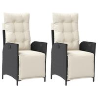 vidaXL Reclining Garden Chairs 2 pcs with Footrest Black Poly Rattan, black and cream vidaXL Reclining Garden Chairs 2 pcs with Footrest Black Poly Rattan
