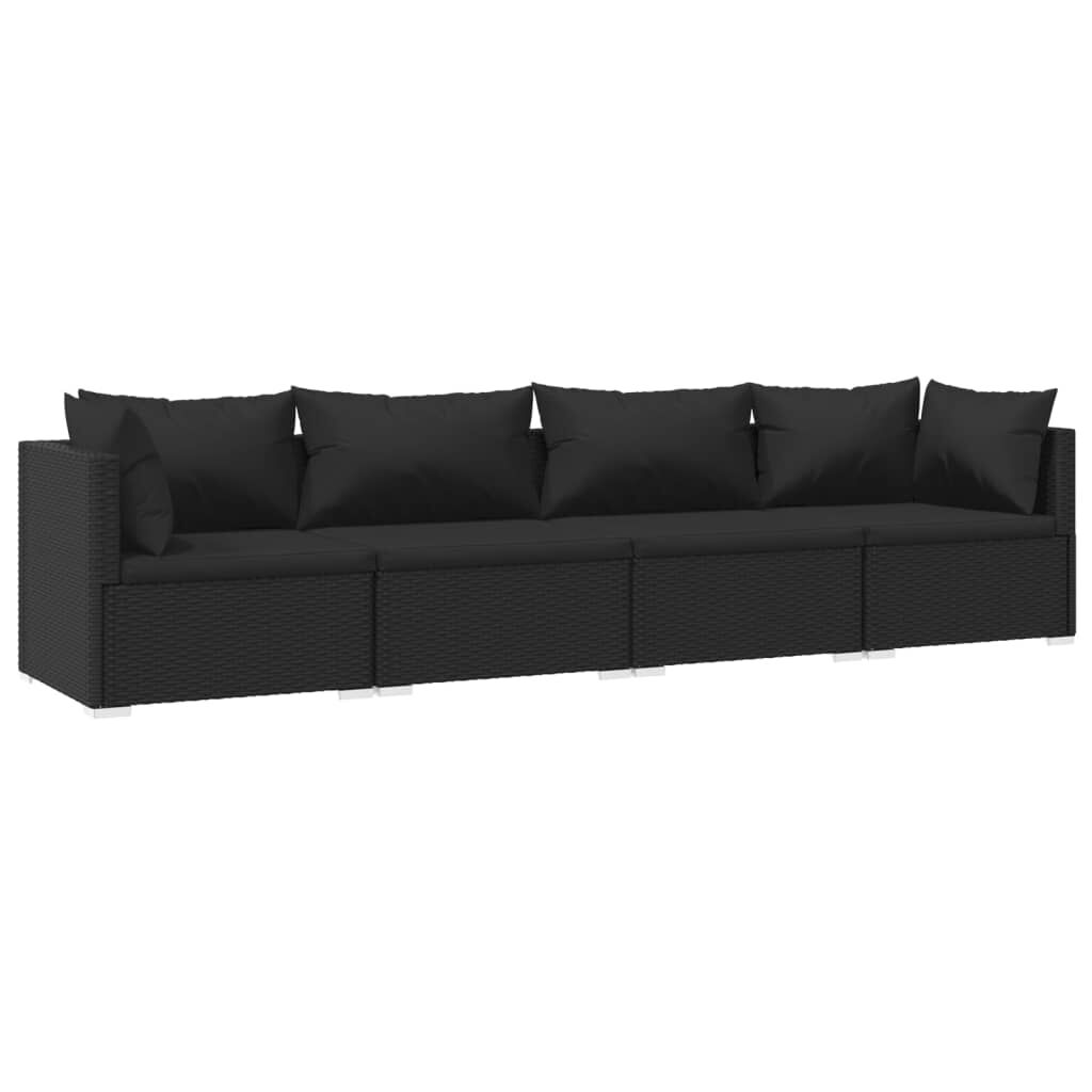 vidaXL 4 Piece Garden Lounge Set with Cushions Poly Rattan Black