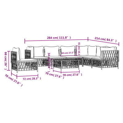 vidaXL 8 Piece Garden Lounge Set with Cushions White Steel, white vidaXL 8 Piece Garden Lounge Set with Cushions White Steel