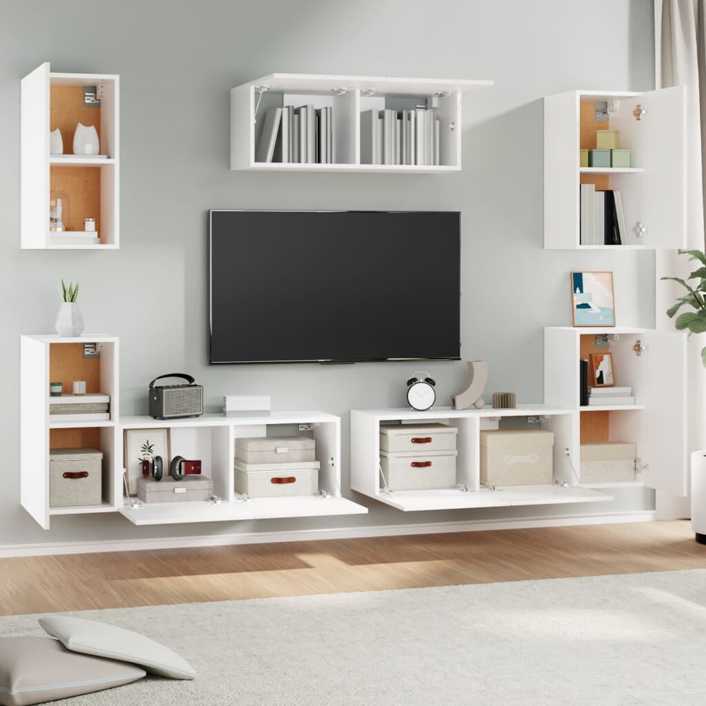 vidaXL 7 Piece TV Cabinet Set White Engineered Wood