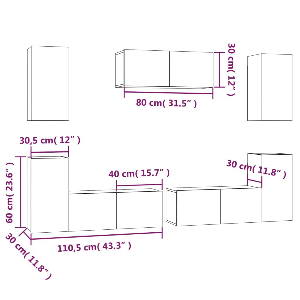 vidaXL 7 Piece TV Cabinet Set White Engineered Wood