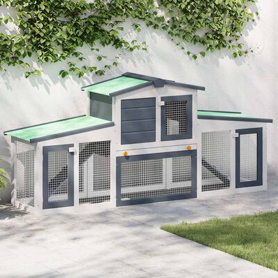 vidaXL Outdoor Large Rabbit Hutch Grey and White 201x45x85 cm Wood, grey and white vidaXL Outdoor Large Rabbit Hutch Grey and White 201x45x85 cm Wood