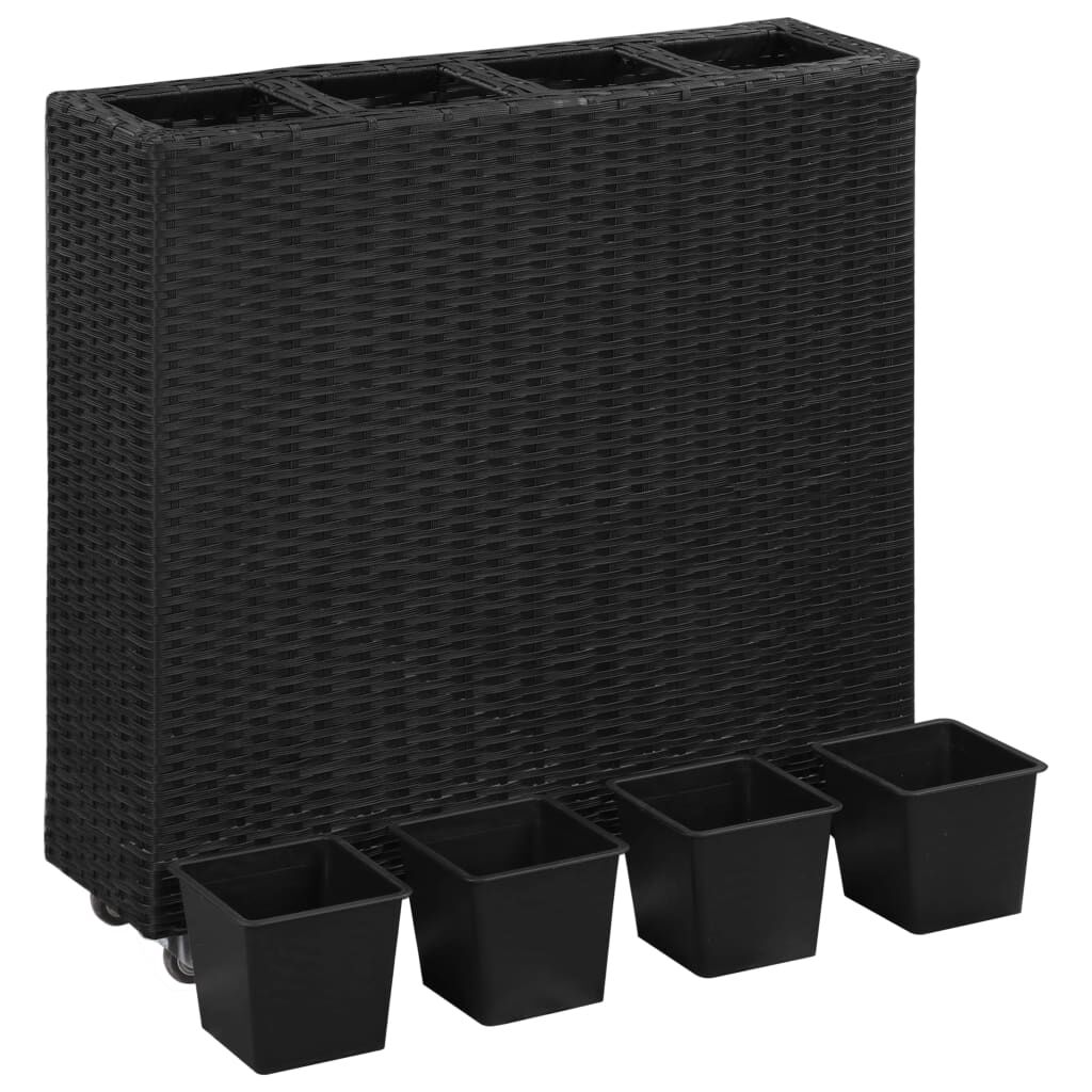 vidaXL Garden Raised Bed with 4 Pots 80x22x79 cm Poly Rattan Black