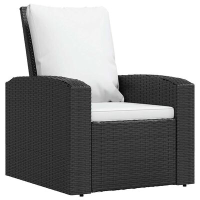 vidaXL Garden Reclining Chair with Cushions Black Poly Rattan, black vidaXL Garden Reclining Chair with Cushions Black Poly Rattan