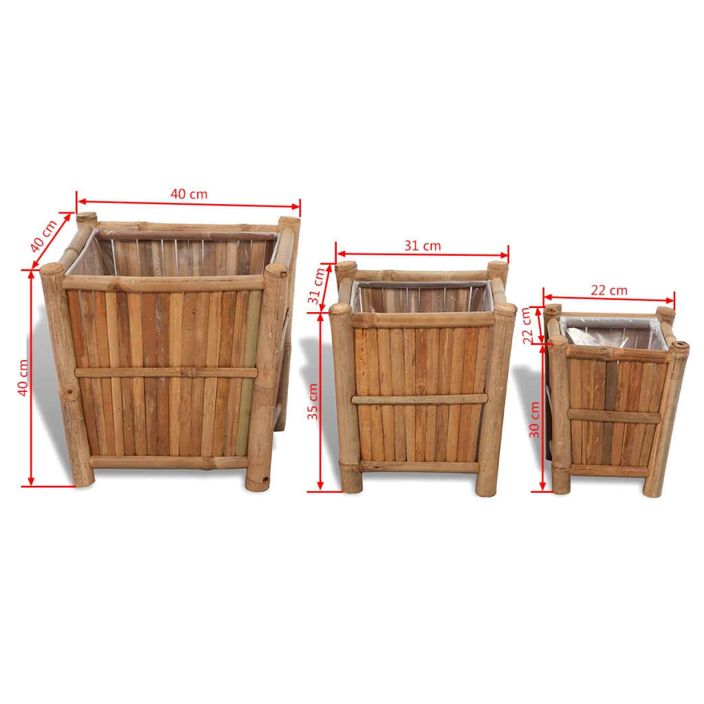 vidaXL 3 pcs Bamboo Raised Bed with Nylon Lining