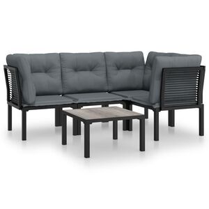vidaXL 5 Piece Garden Lounge Set Black and Grey Poly Rattan