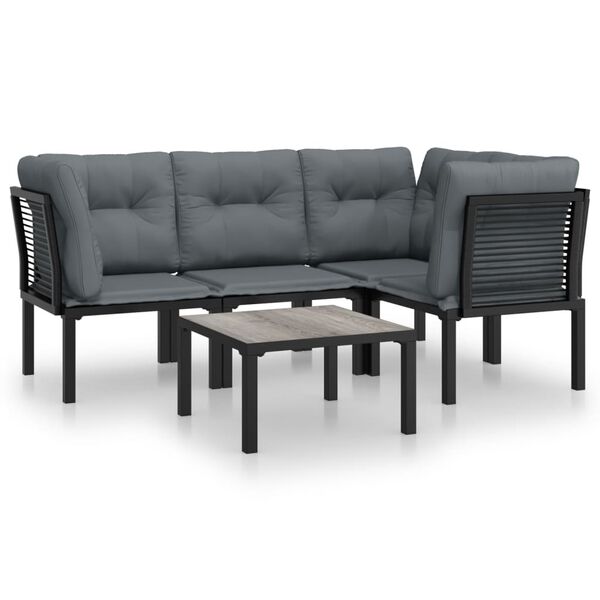vidaXL 5 Piece Garden Lounge Set Black and Grey Poly Rattan
