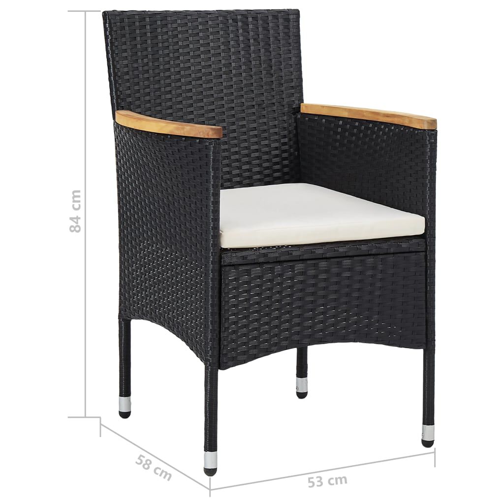 vidaXL 5 Piece Garden Dining Set Black Poly Rattan and Acacia Wood