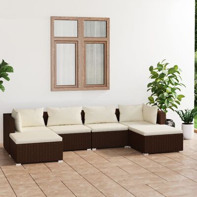 vidaXL 6 Piece Garden Lounge Set with Cushions Poly Rattan Brown