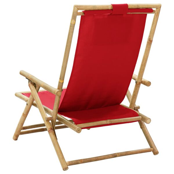 vidaXL Reclining Relaxing Chair Red Bamboo and Fabric