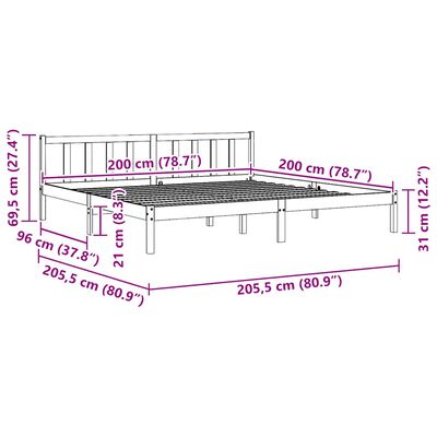 vidaXL Bed Frame without Mattress Solid Wood 200x200 cm, natural vidaXL Bed Frame without Mattress Solid Wood 200x200 cm