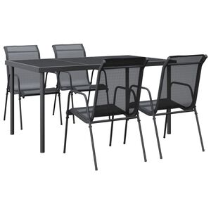 vidaXL 5 Piece Garden Dining Set Black Steel and Textilene