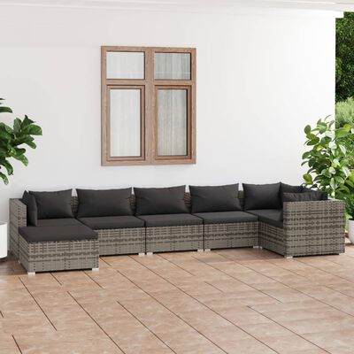 vidaXL 7 Piece Garden Lounge Set with Cushions Poly Rattan Grey, grey and anthracite vidaXL 7 Piece Garden Lounge Set with Cushions Poly Rattan Grey