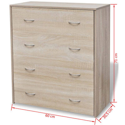 vidaXL Sideboard with 4 Drawers 60x30.5x71 cm Oak Colour, oak vidaXL Sideboard with 4 Drawers 60x30.5x71 cm Oak Colour