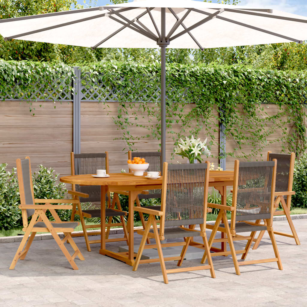vidaXL 7 Piece Garden Dining Set Grey Polypropylene and Solid Wood