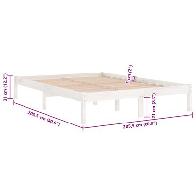 vidaXL Bed Frame without Mattress White Solid Wood 200x200 cm, white vidaXL Bed Frame without Mattress White Solid Wood 200x200 cm