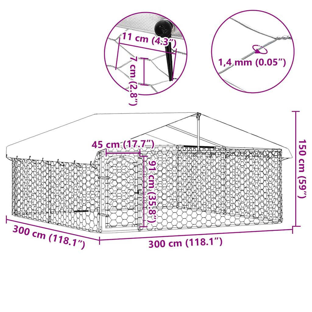 vidaXL Outdoor Dog Kennel with Roof 300x300x150 cm