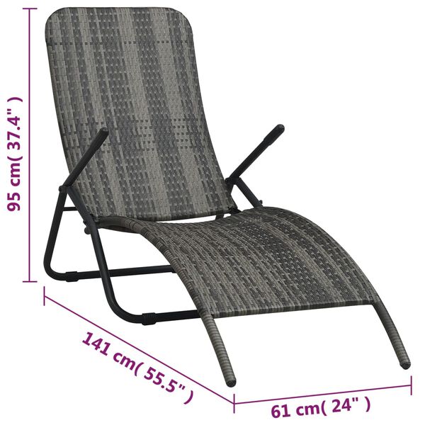 vidaXL Folding Sun Lounger Poly Rattan Grey