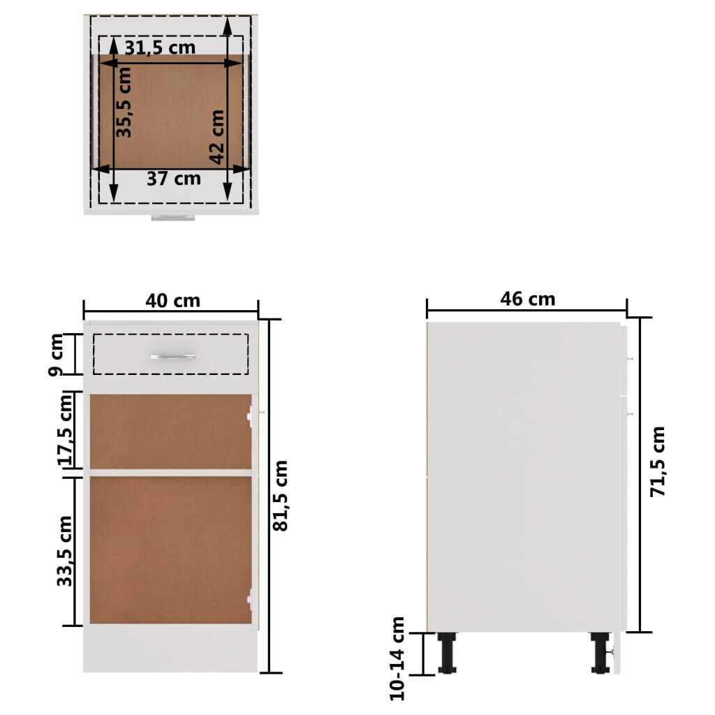 vidaXL Drawer Bottom Cabinet Lyon White 40x46x81.5 cm Engineered Wood