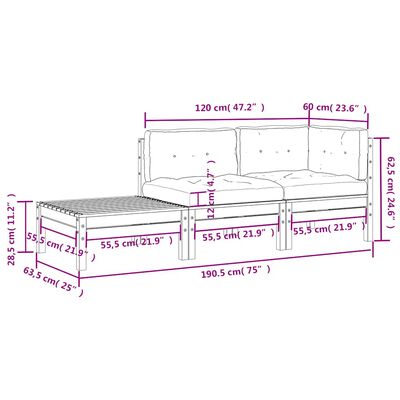 vidaXL 3 Piece Garden Lounge Set with Grey Cushions Solid Pinewood, brown and grey vidaXL 3 Piece Garden Lounge Set with Grey Cushions Solid Pinewood