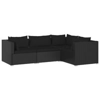 vidaXL 4 Piece Garden Lounge Set with Cushions Poly Rattan Black