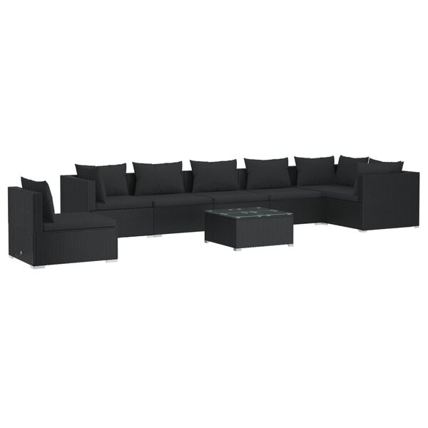 vidaXL 8 Piece Garden Lounge Set with Cushions Poly Rattan Black
