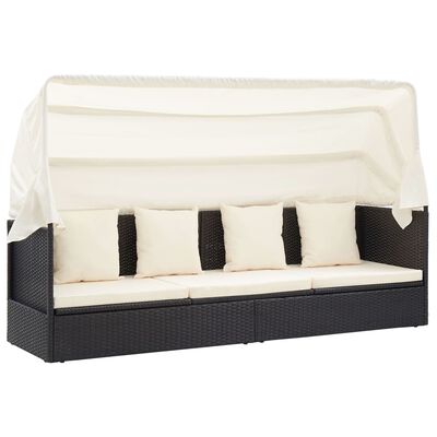 vidaXL Garden Lounge Bed with Roof Black Poly Rattan, black vidaXL Garden Lounge Bed with Roof Black Poly Rattan