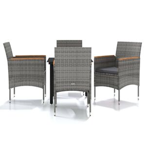 vidaXL 5 Piece Outdoor Dining Set with Cushions Grey and Black