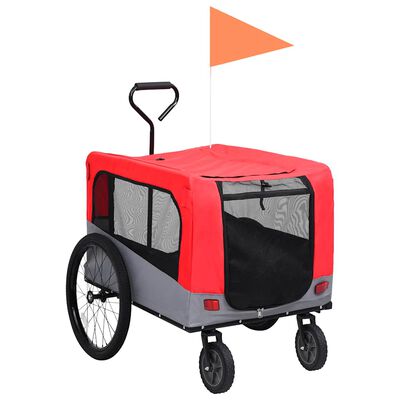 vidaXL 2-in-1 Pet Bike Trailer & Jogging Stroller Red and Grey, red and grey vidaXL 2-in-1 Pet Bike Trailer & Jogging Stroller Red and Grey