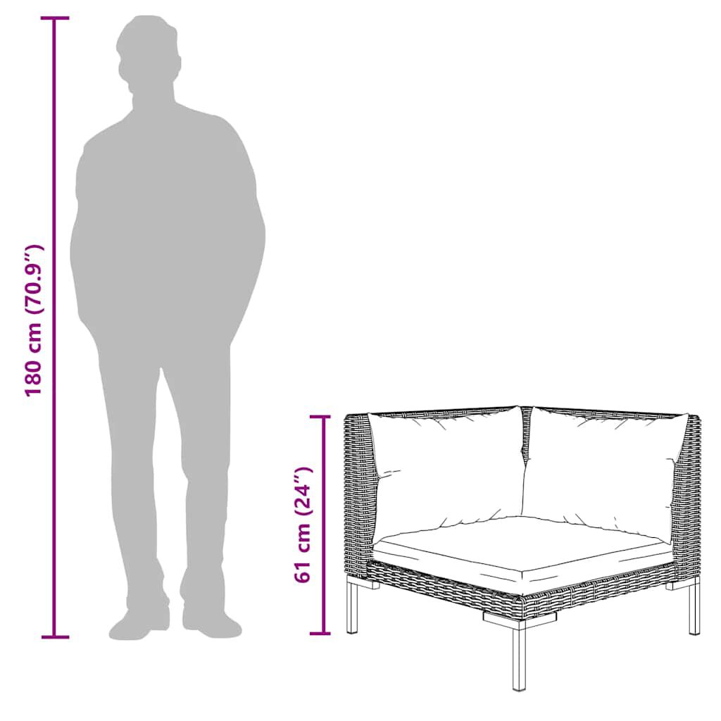 vidaXL 3 Piece Garden Lounge Set Dark Grey Half Round Poly Rattan
