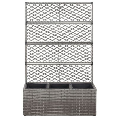 vidaXL Trellis Raised Bed with 3 Pots 83x30x130 cm Poly Rattan Grey, grey vidaXL Trellis Raised Bed with 3 Pots 83x30x130 cm Poly Rattan Grey