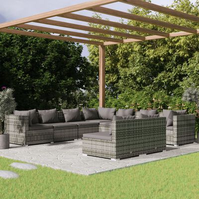 vidaXL 9 Piece Garden Lounge Set with Cushions Grey Poly Rattan, grey and anthracite vidaXL 9 Piece Garden Lounge Set with Cushions Grey Poly Rattan