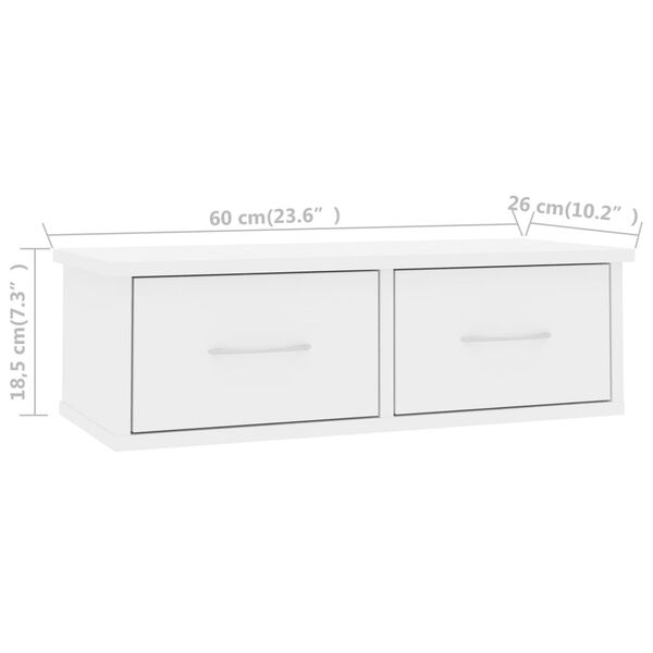 vidaXL Wall-mounted Drawer Shelf High Gloss White 60x26x18.5 cm Engineered Wood