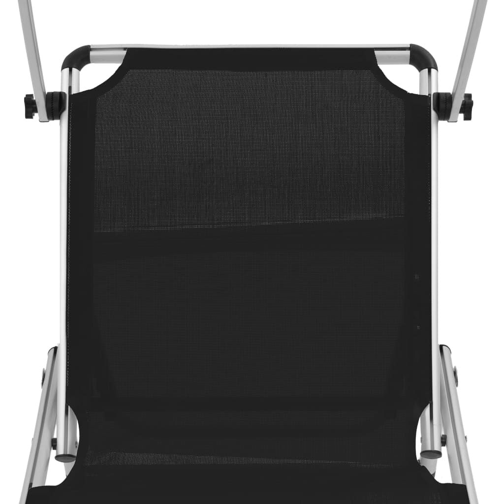 vidaXL Folding Sun Lounger with Roof Aluminium and Textilene Black